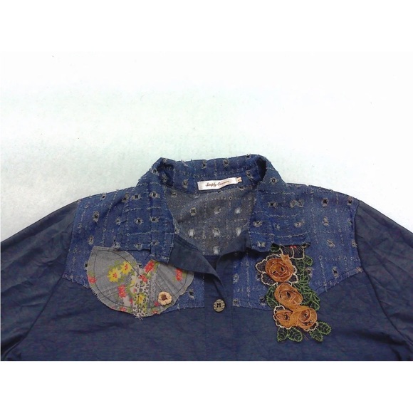 Simply Couture Tunic Top Womens Large Blue Floral Denim Patchwork Western - Picture 4 of 13